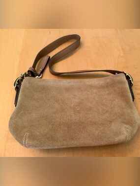 Coach Mini Suede Crossbody in Tan Brown with Leather Strap